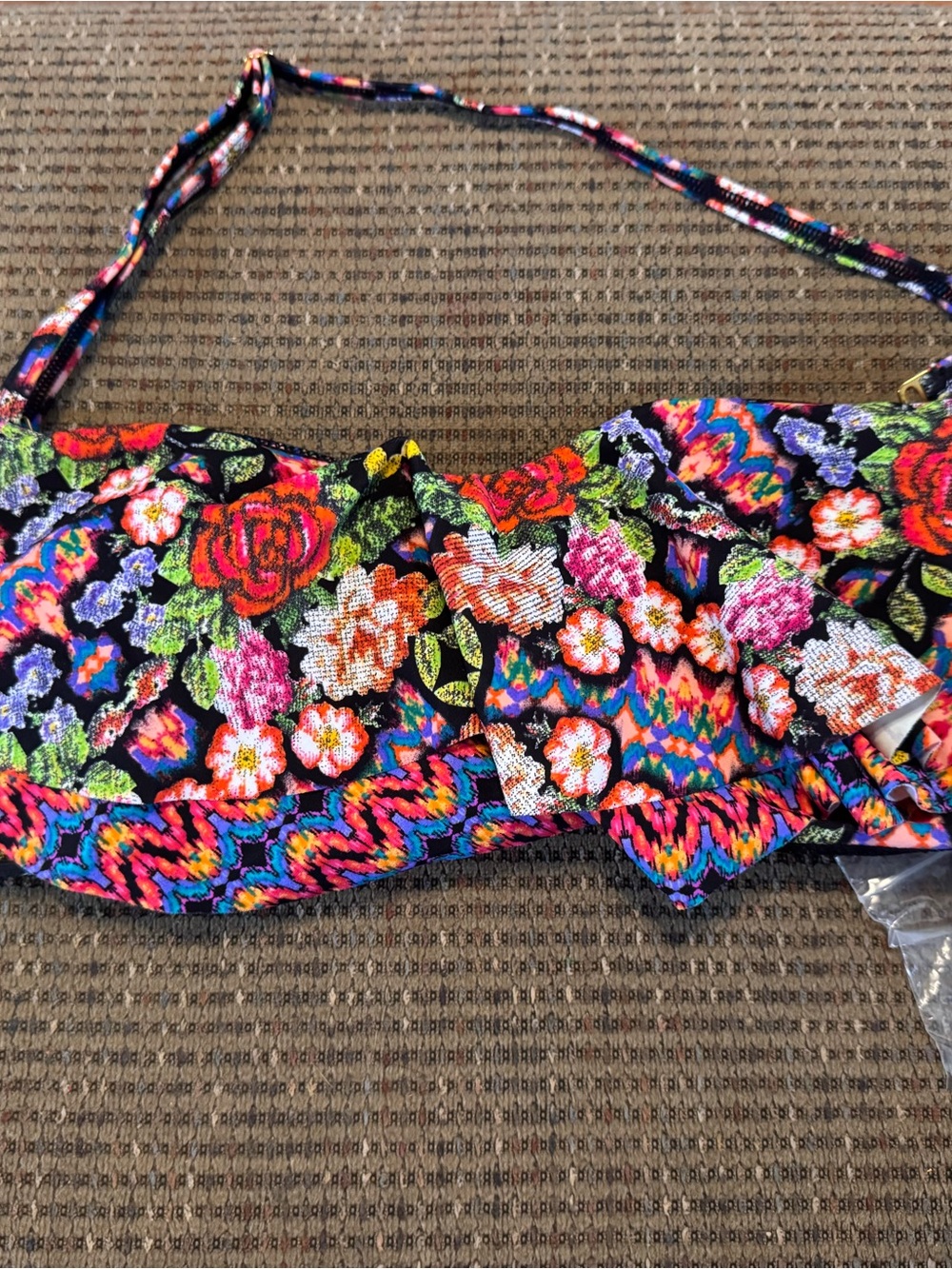 Jessica Simpson Floral Multicolor Ruffle Bikini Top